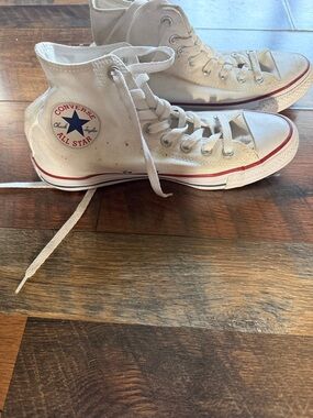 Converse Kids High Top Sneakers in White with Red & Blue Trim